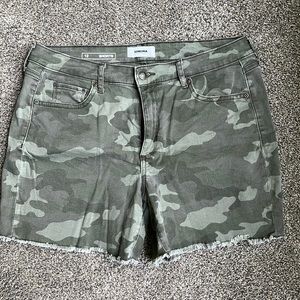 Camo denim shorts